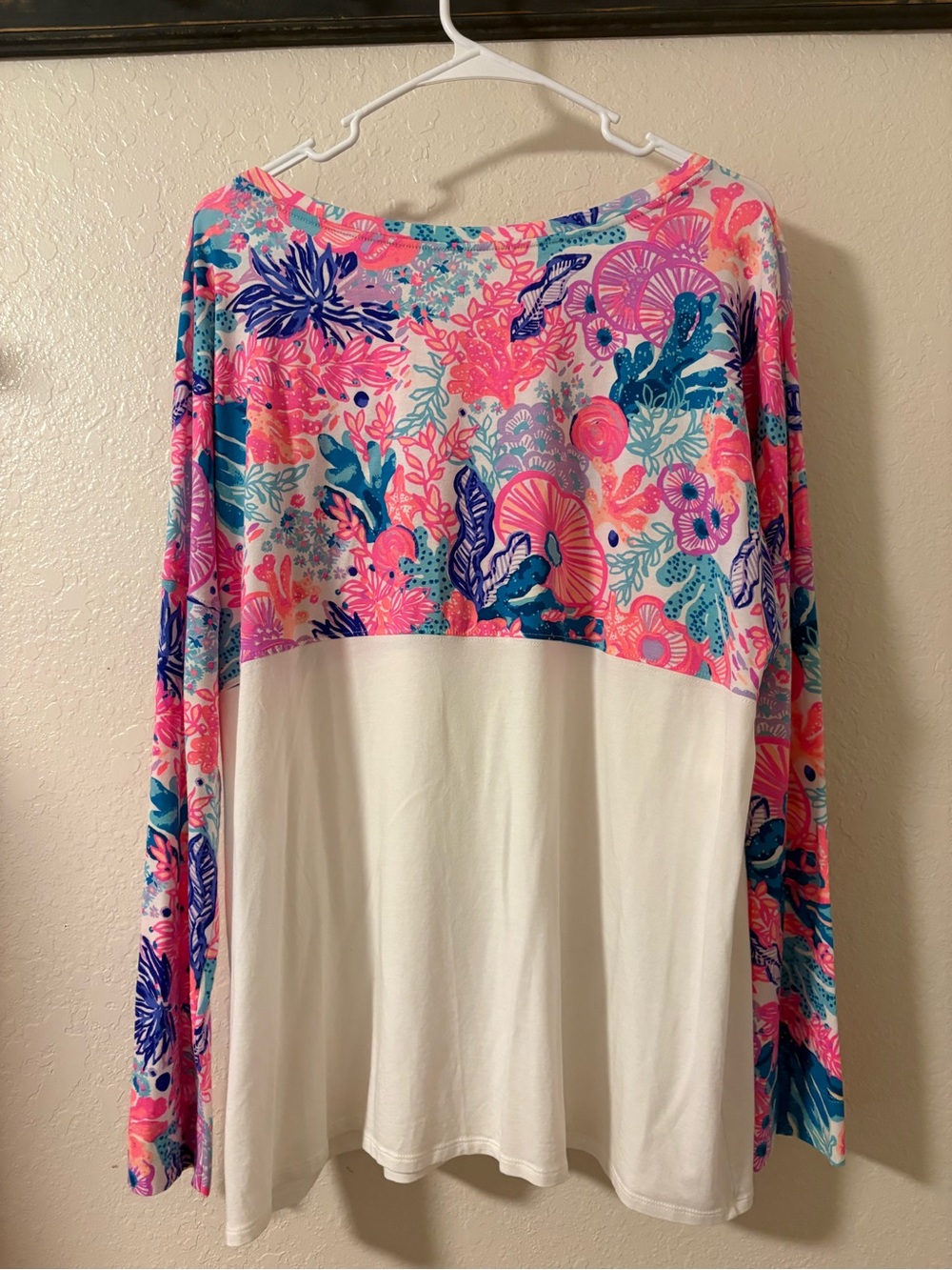 XXL Lily Pulitzer Floral Colorblock Long Sleeve Top - White & Pink